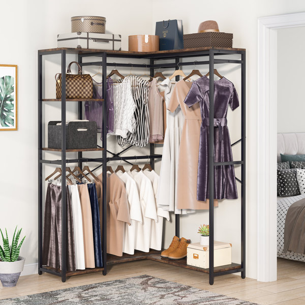 17 Stories L Shaped Closet Organizer, Freestanding Corner Clothes